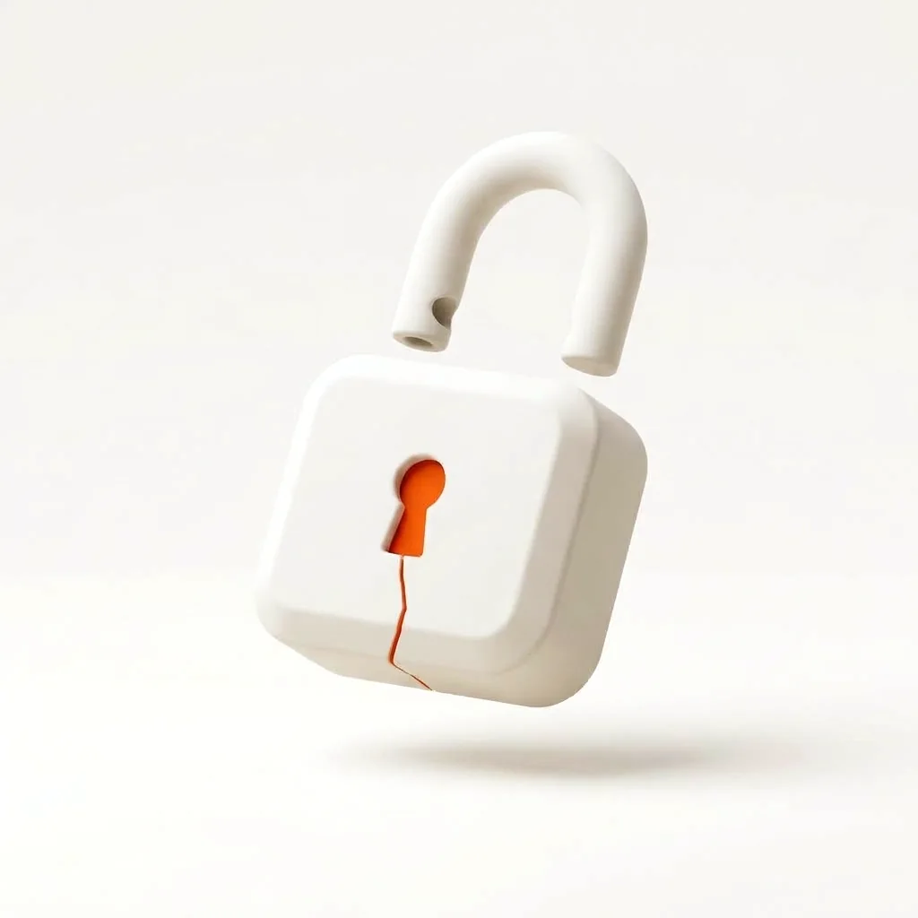 Open padlock with a fracture